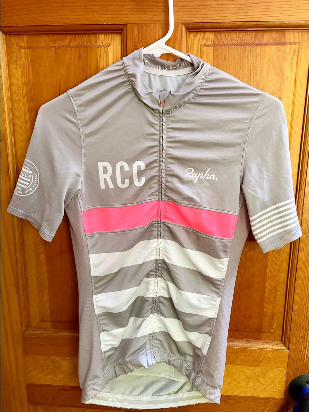 Rapha Grey Cycling Jersey with Pink Accent - RCC Logo - women’s small